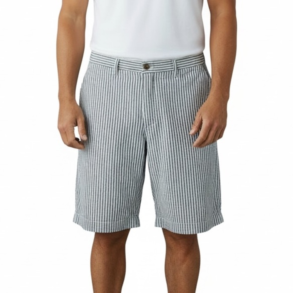 Tailor Vintage Reversible Bermuda Shorts Blue White Stripe & Green Plaid Sz 36